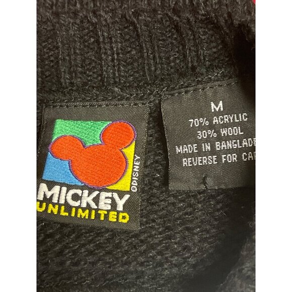 VTG Mickey Mouse Unlimited Acrylic Wool Blend Black Red Sweater Men's Medium - Picture 7 of 8